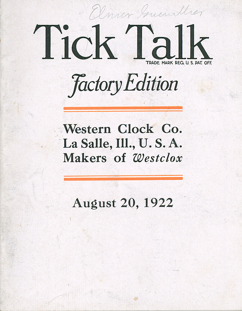 Westclox Tick Talk, August 20, 1922 (Factory Edition), Vol. 8 No. 4 > F