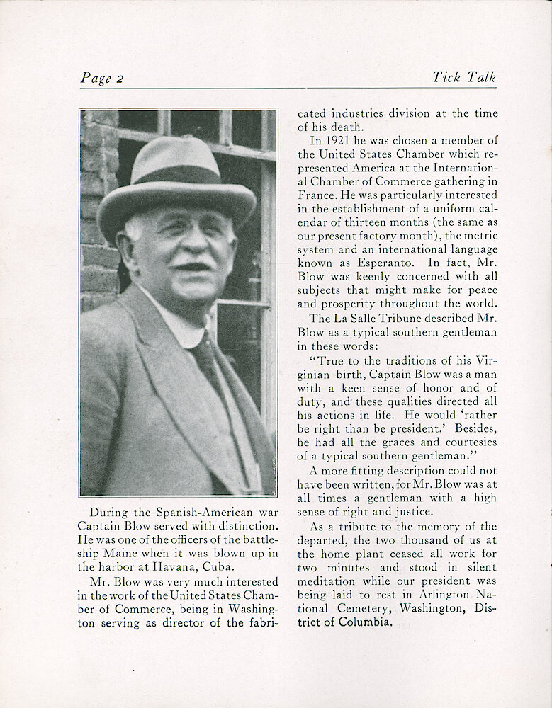 Westclox Tick Talk, Decmber 5, 1922 (Factory Edition), Vol. 8 No. 11 (cover missing) > 2. Personnel: "Captain George P. Blow"