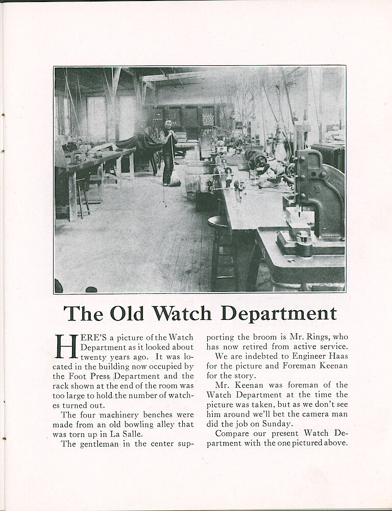 Westclox Tick Talk, January 5, 1923 (Factory Edition), Vol. 8 No. 13 > 3. Historical Picture: "The Old Watch Department" Ca. 1903