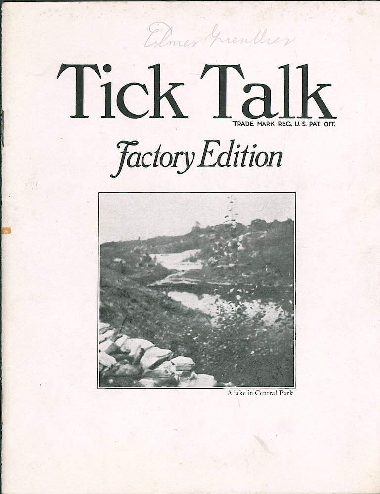 Westclox Tick Talk, January 5, 1923 (Factory Edition), Vol. 8 No. 13 > F. Picture: "A Lake In Central Park" By Barney Weyand