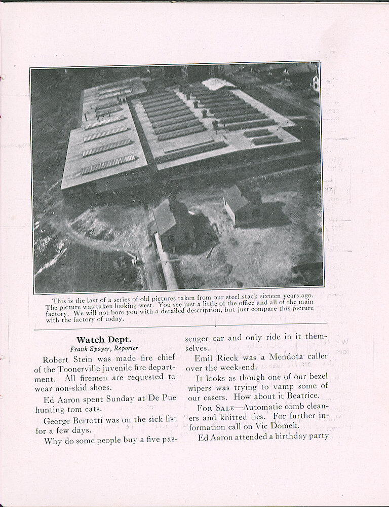 Westclox Tick Talk, February 5, 1923 (Factory Edition), Vol. 8 No. 15 > 15. Historical Picture: The Westclox Factory In 1907, Taken From The Steel Stack.