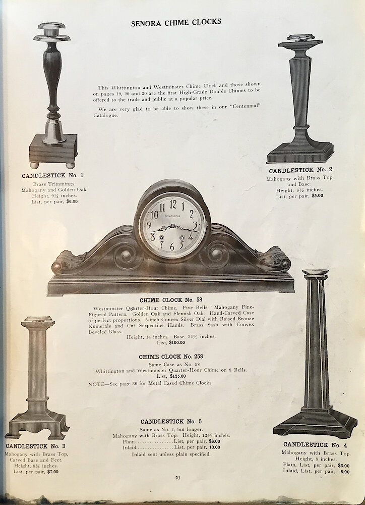 1813 - 1913 Centennial Catalog - Seth Thomas Clock Company Catalog No. 700 > 21