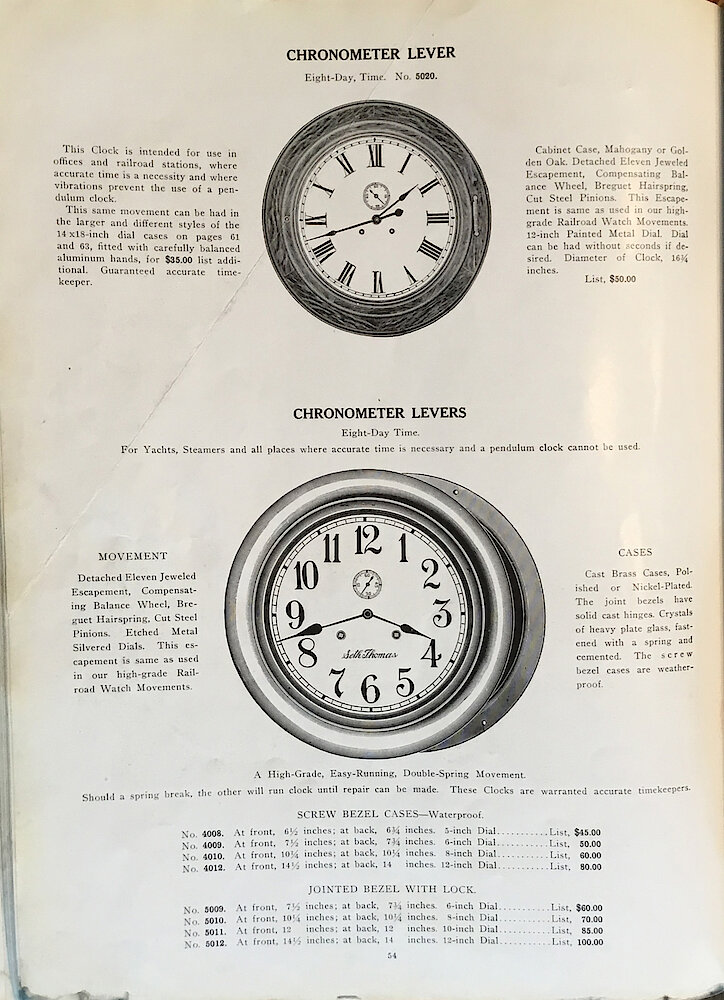 1813 - 1913 Centennial Catalog - Seth Thomas Clock Company Catalog No. 700 > 54