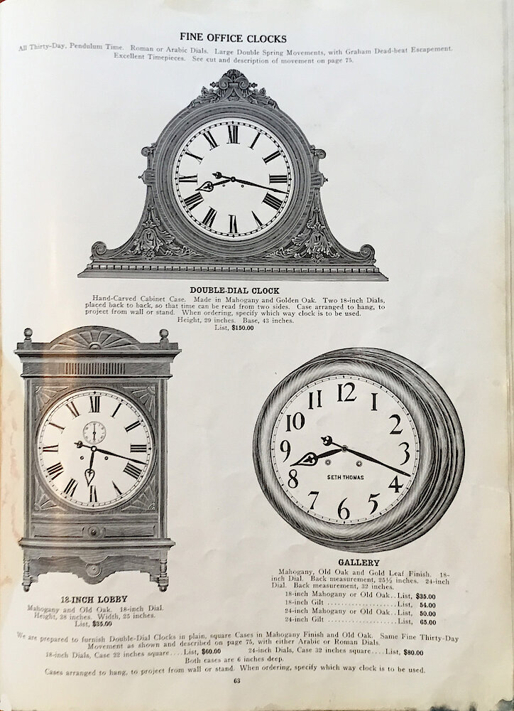 1813 - 1913 Centennial Catalog - Seth Thomas Clock Company Catalog No. 700 > 63