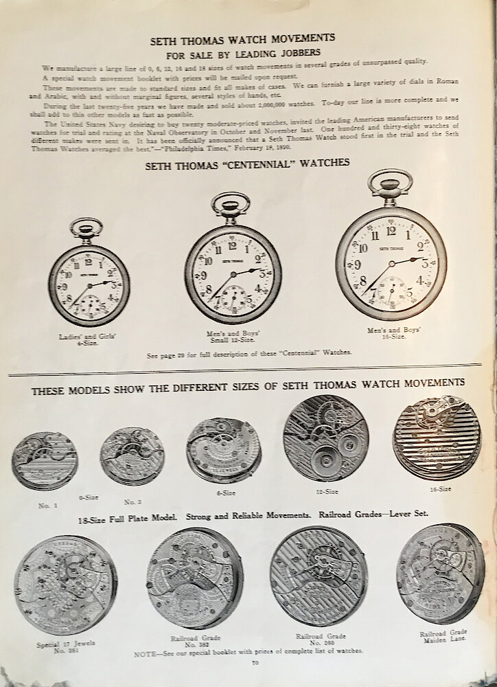 1813 - 1913 Centennial Catalog - Seth Thomas Clock Company Catalog No. 700 > Watches