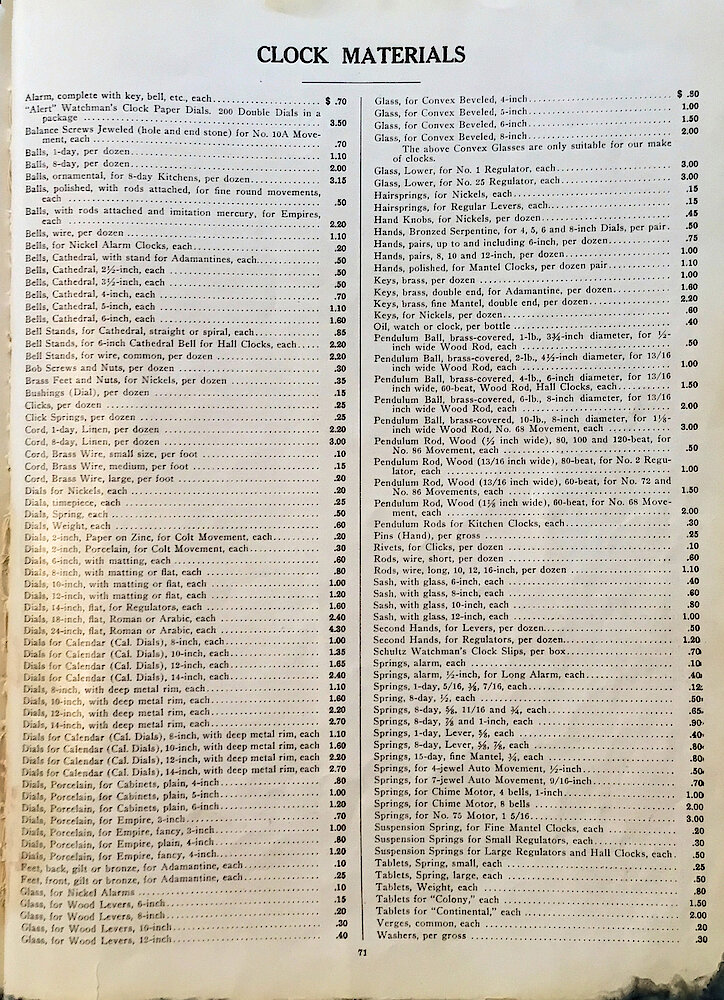 1813 - 1913 Centennial Catalog - Seth Thomas Clock Company Catalog No. 700 > Clock Materials