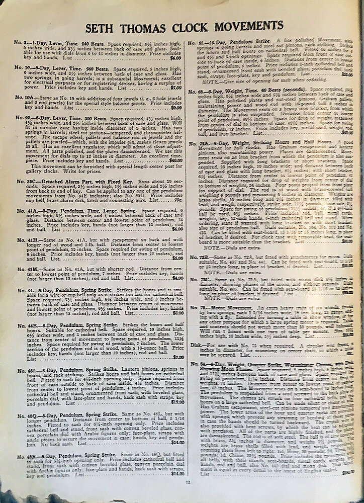 1813 - 1913 Centennial Catalog - Seth Thomas Clock Company Catalog No. 700 > Clock Movements