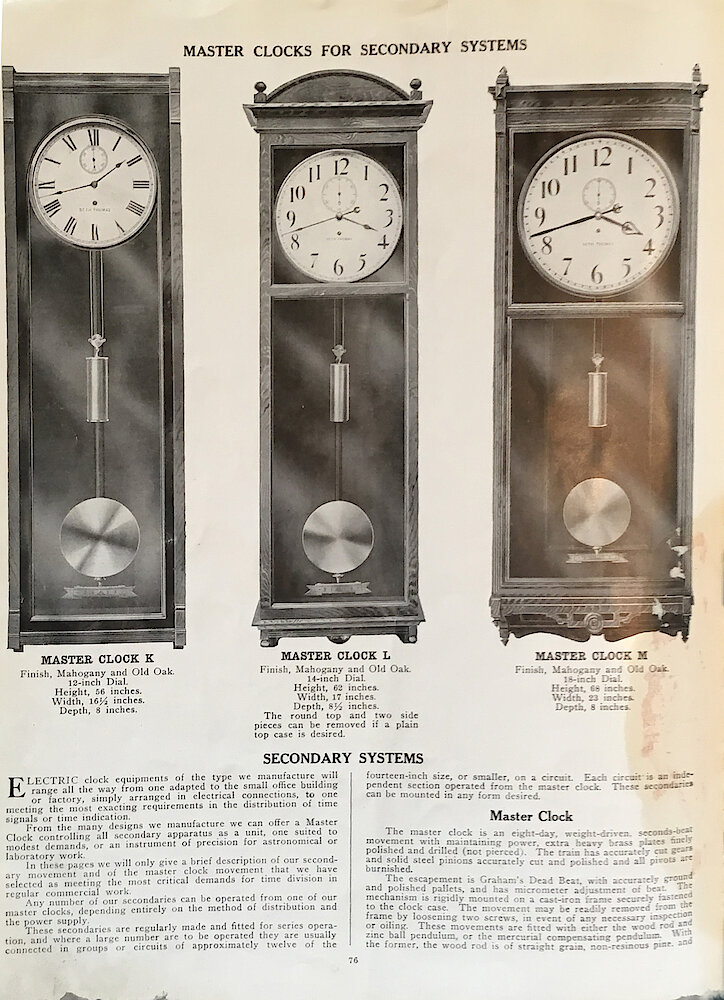 1813 - 1913 Centennial Catalog - Seth Thomas Clock Company Catalog No. 700 > Primary Clocks for Secondary Systems