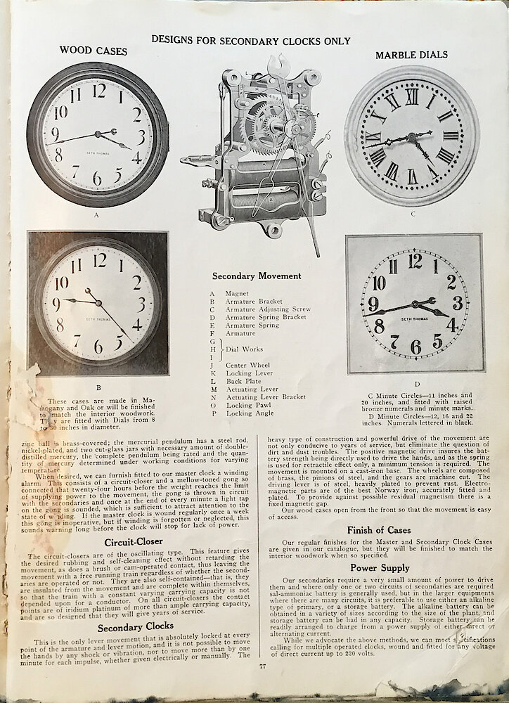 1813 - 1913 Centennial Catalog - Seth Thomas Clock Company Catalog No. 700 > Secondary Clocks