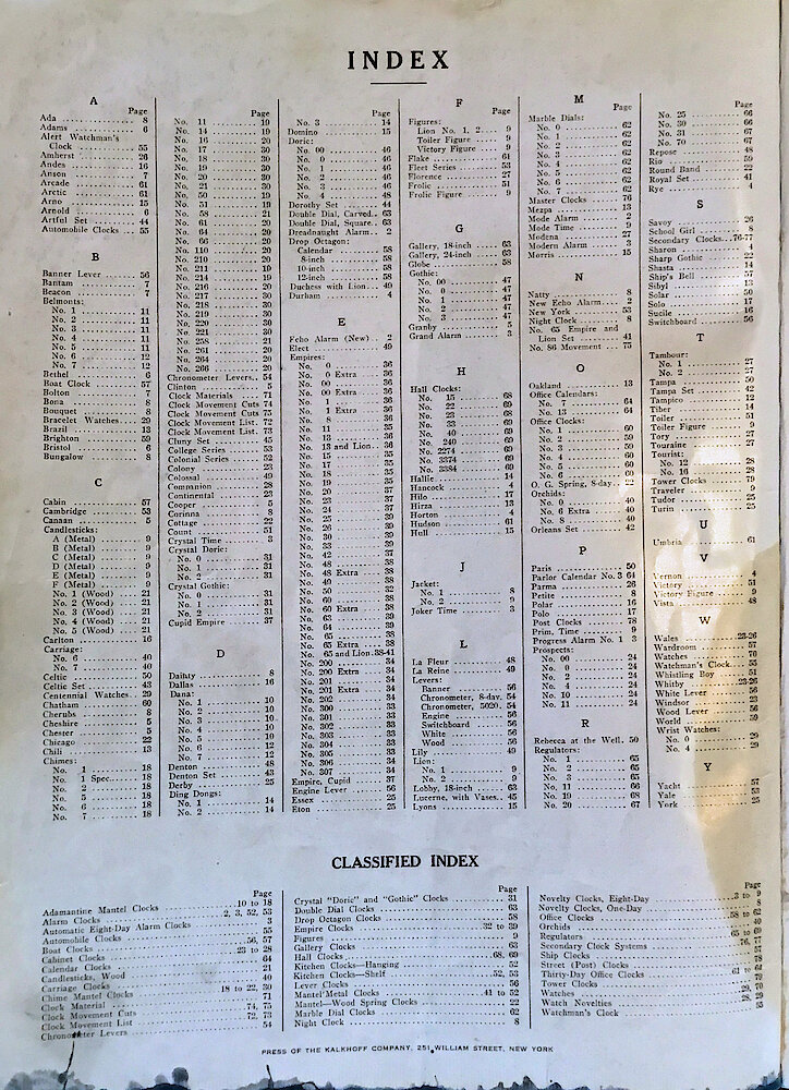 1813 - 1913 Centennial Catalog - Seth Thomas Clock Company Catalog No. 700 > Index