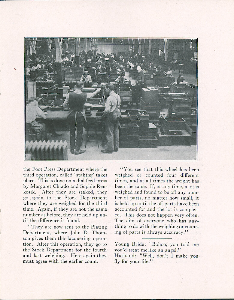 Westclox Tick Talk, April 20, 1923 (Factory Edition), Vol. 8 No. 20 > 5. Manufacturing: "Weighed And Found Not Wanting"