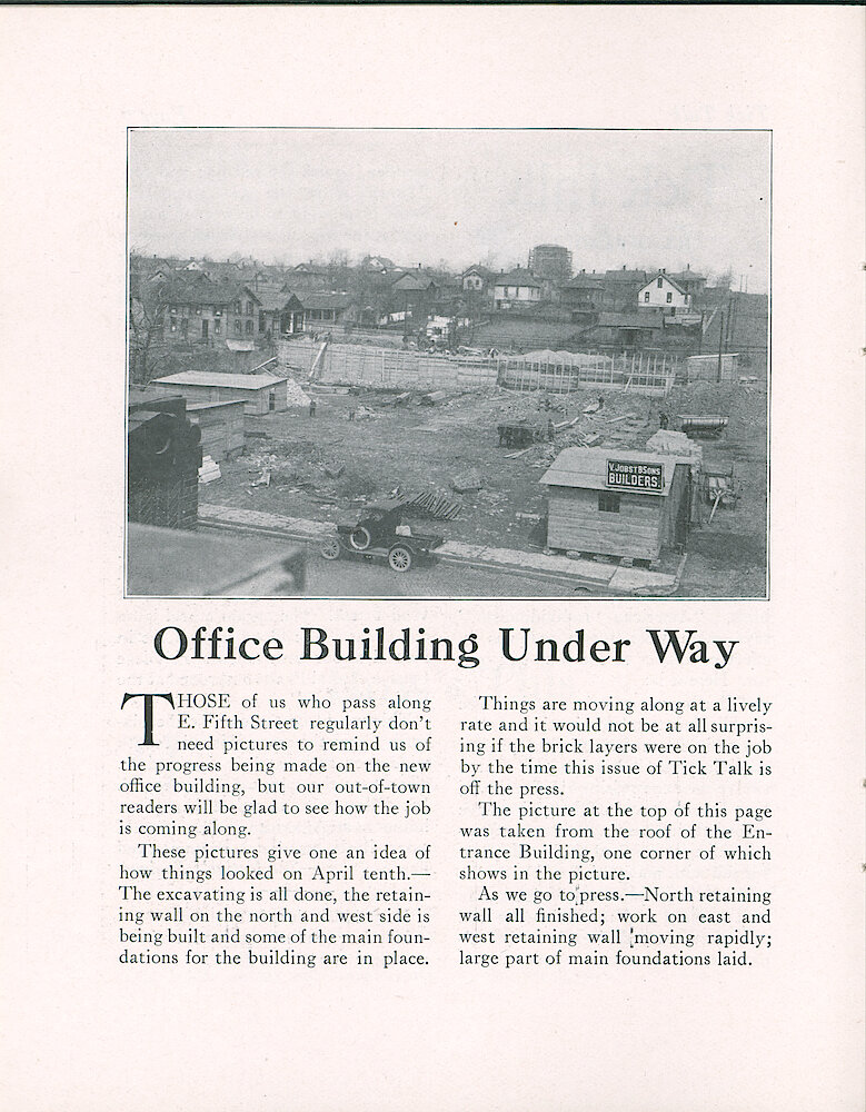 Westclox Tick Talk, April 20, 1923 (Factory Edition), Vol. 8 No. 20 > 8. Factory: The Office Building Under Construction.