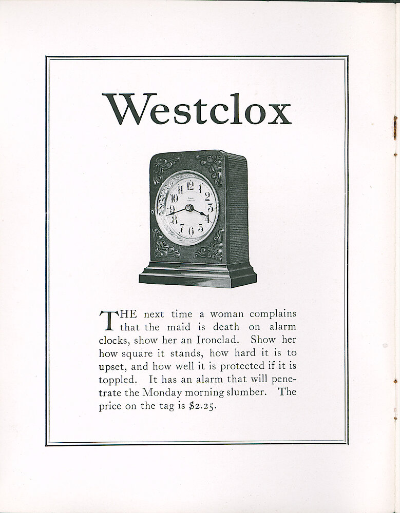 Westclox Tick Talk, April 1923 (Jewelers Edition), Vol. 8 No. 8. Advertisement: Ironclad, $2.25