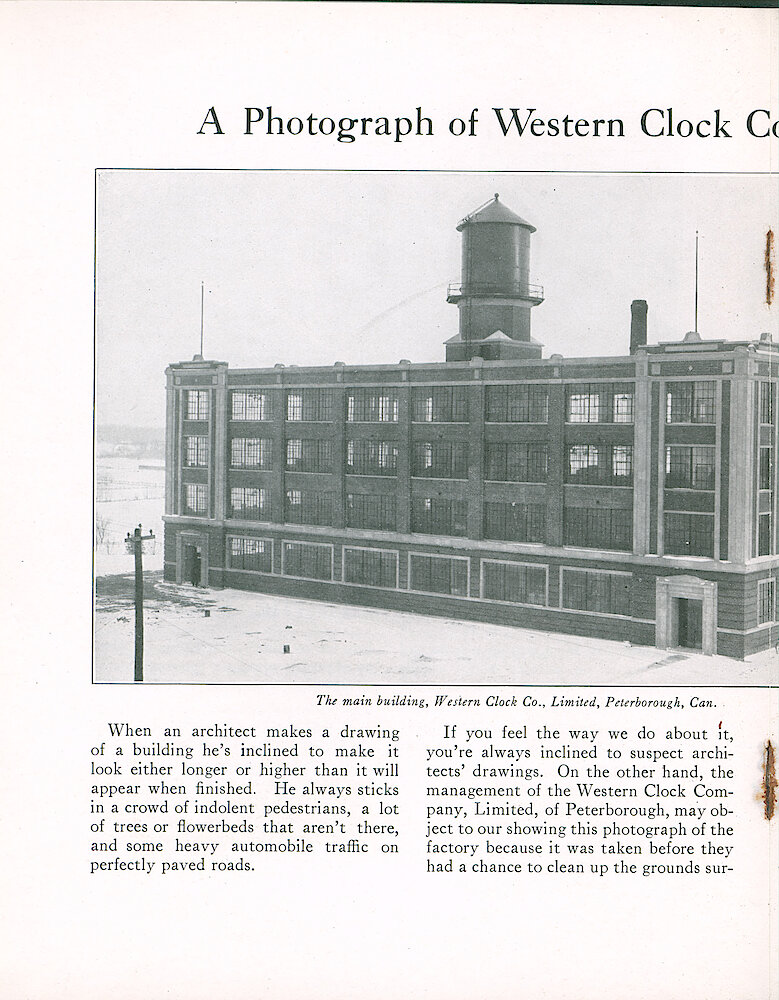 Westclox Tick Talk, April 1923 (Jewelers Edition), Vol. 8 No. 8 > 8. Factory: "A Photograph Of The Western Clock Co., Limited, Peterborough, Canada.