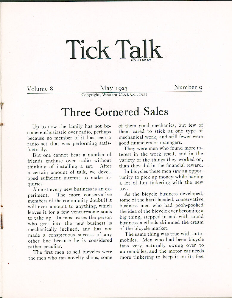 Westclox Tick Talk, May 1923 (Jewelers Edition), Vol. 8 No. 9 > 1