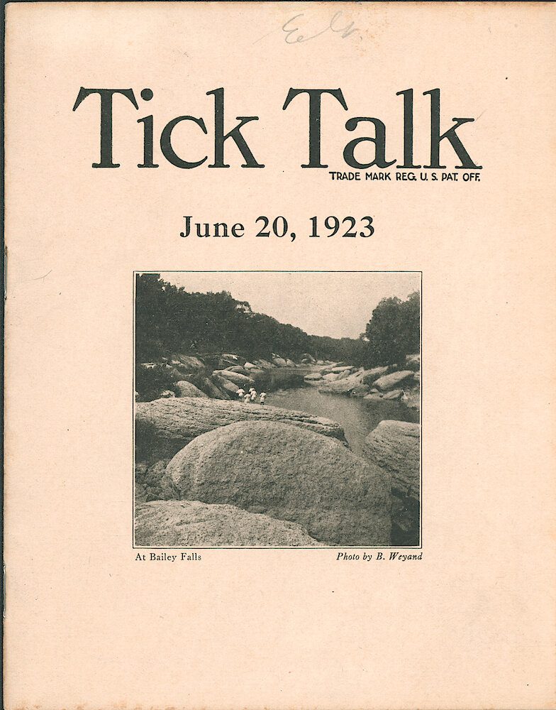 Westclox Tick Talk, June 20, 1923 (Factory Edition), Vol. 8 No. 24 > F. Picture: "At Bailey Falls" By Barney Weyand