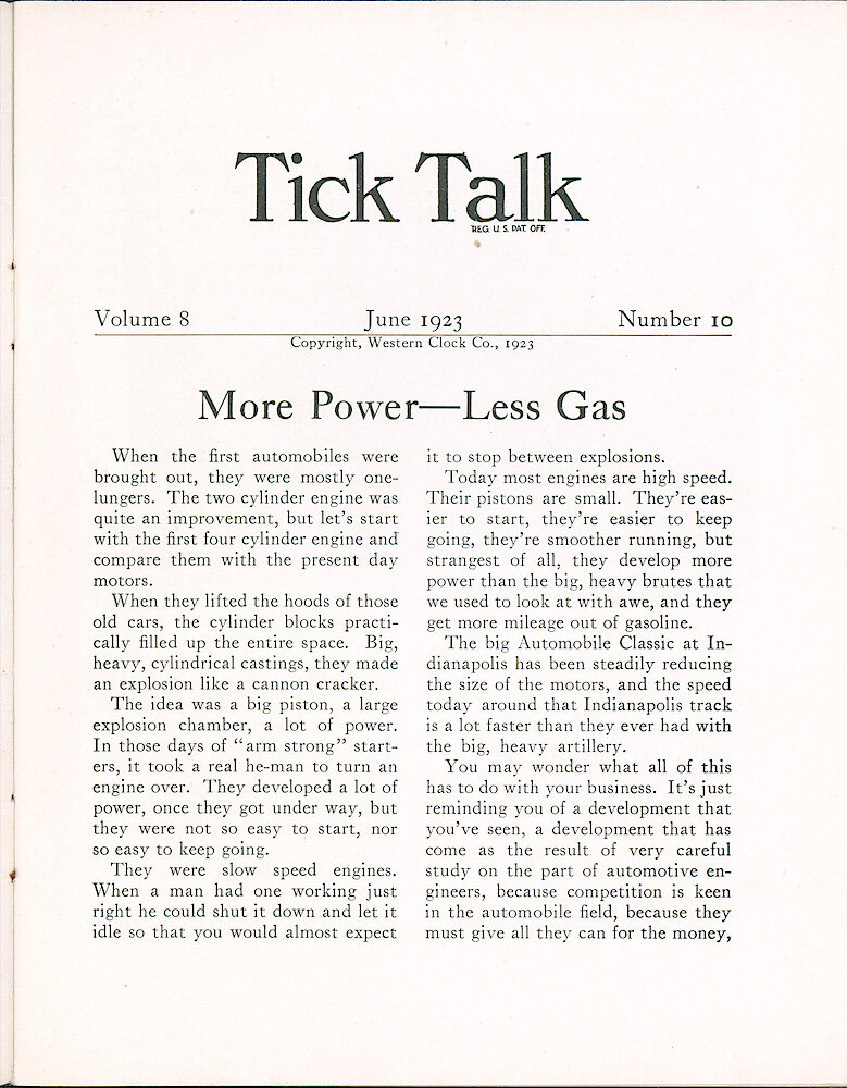 Westclox Tick Talk, June 1923 (Jewelers Edition), Vol. 8 No. 10 > 1