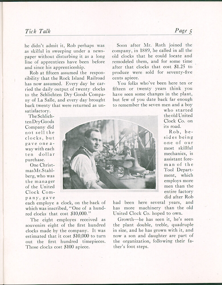 Westclox Tick Talk, August 20, 1923 (Factory Edition), Vol. 9 No. 4 > 5. Historical Article: "Old Timers" Personnel: Picture: Rob Patton.