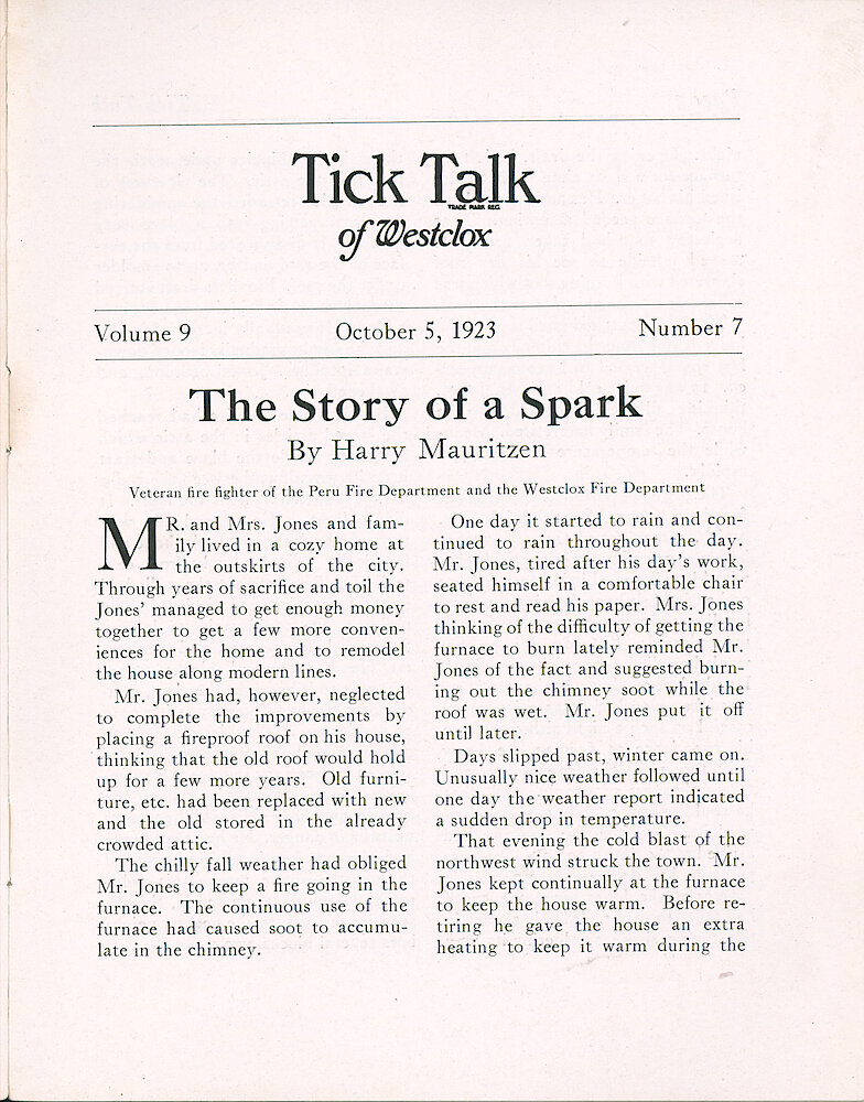 Westclox Tick Talk, October 5, 1923 (Factory Edition), Vol. 9 No. 7 > 1