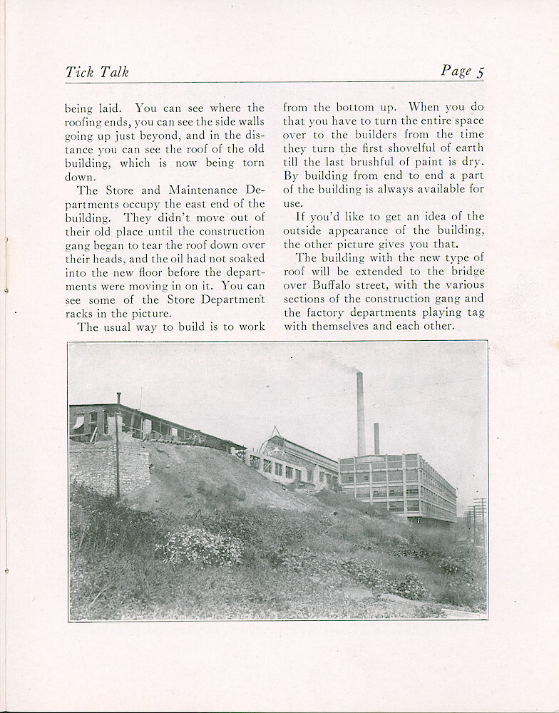 Westclox Tick Talk, October 5, 1923 (Factory Edition), Vol. 9 No. 7 > 5. Factory: "Building As They Go"