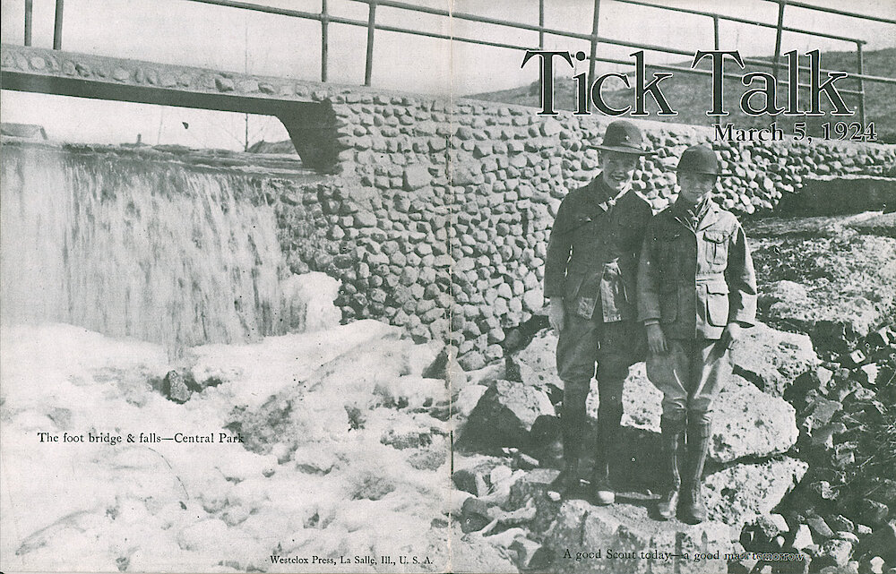Westclox Tick Talk, March 5, 1924 (Factory Edition), Vol. 9 No. 17 > F&B. Picture: The Foot Bridge And Falls—Central Park