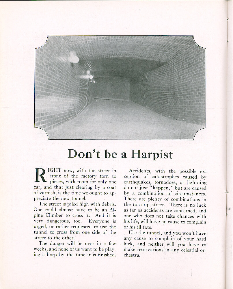 Westclox Tick Talk, May 20, 1924 (Factory Edition), Vol. 9 No. 22 > 6. Factory: The New Tunnel From The Factory To The Office Across The Street.