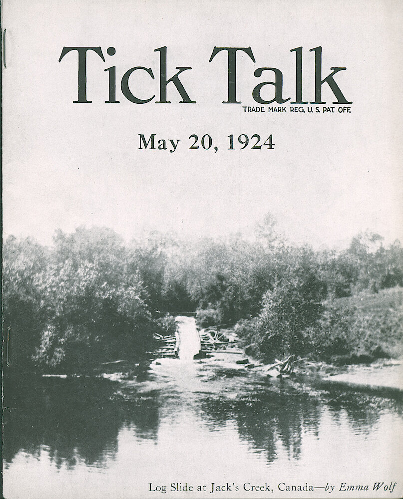 Westclox Tick Talk, May 20, 1924 (Factory Edition), Vol. 9 No. 22 > F. Picture: "Log Slide At Jack&039;s Creek, Canada"—by Emma Wolf