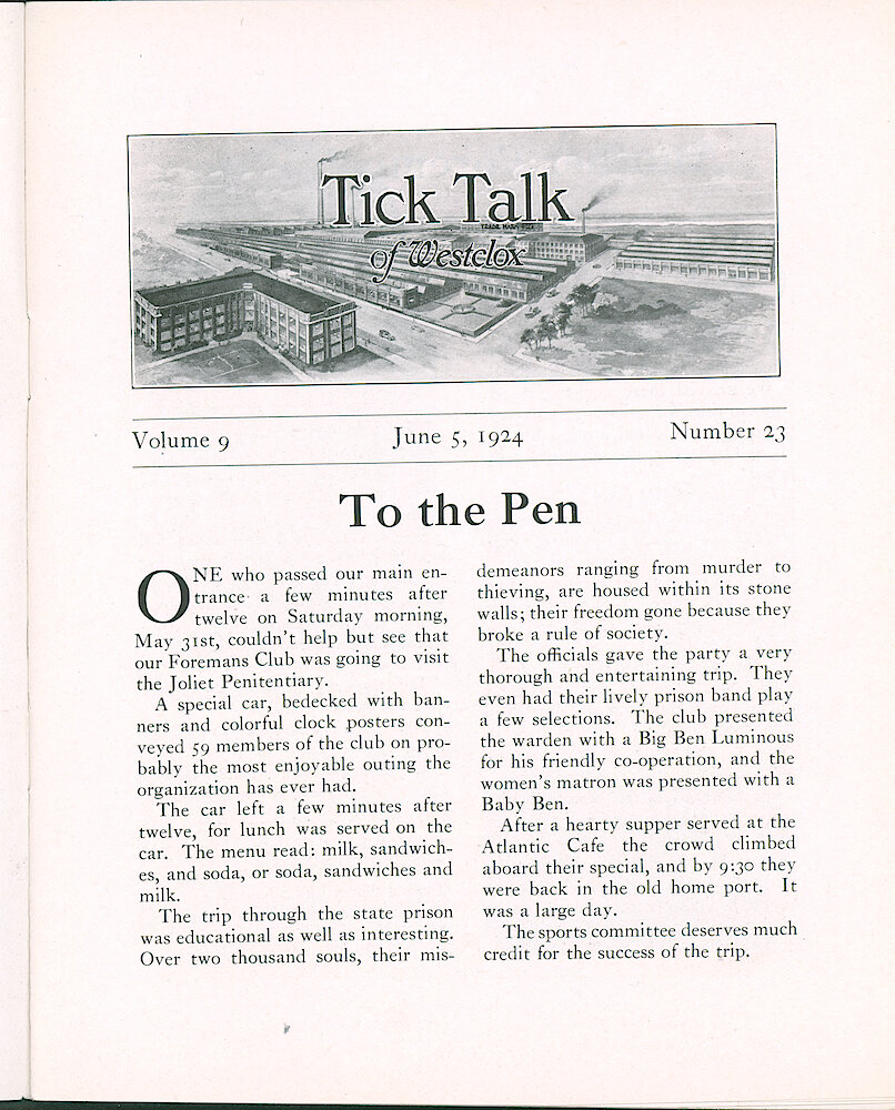 Westclox Tick Talk, June 5, 1924 (Factory Edition), Vol. 9 No. 23 > 1