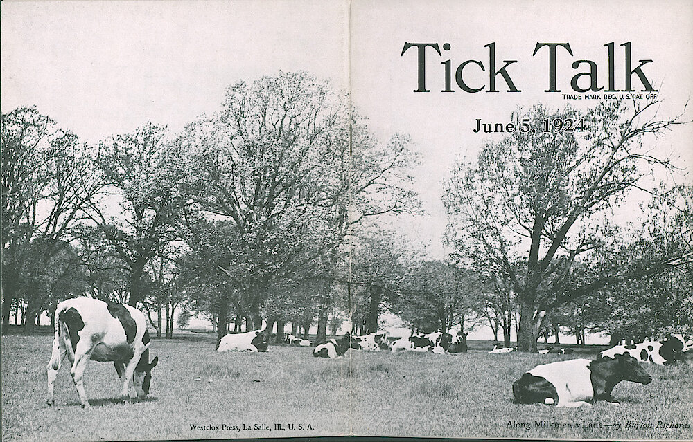 Westclox Tick Talk, June 5, 1924 (Factory Edition), Vol. 9 No. 23 > Cover. Picture: Along Milkman&039;s Lane—by Burton Richards