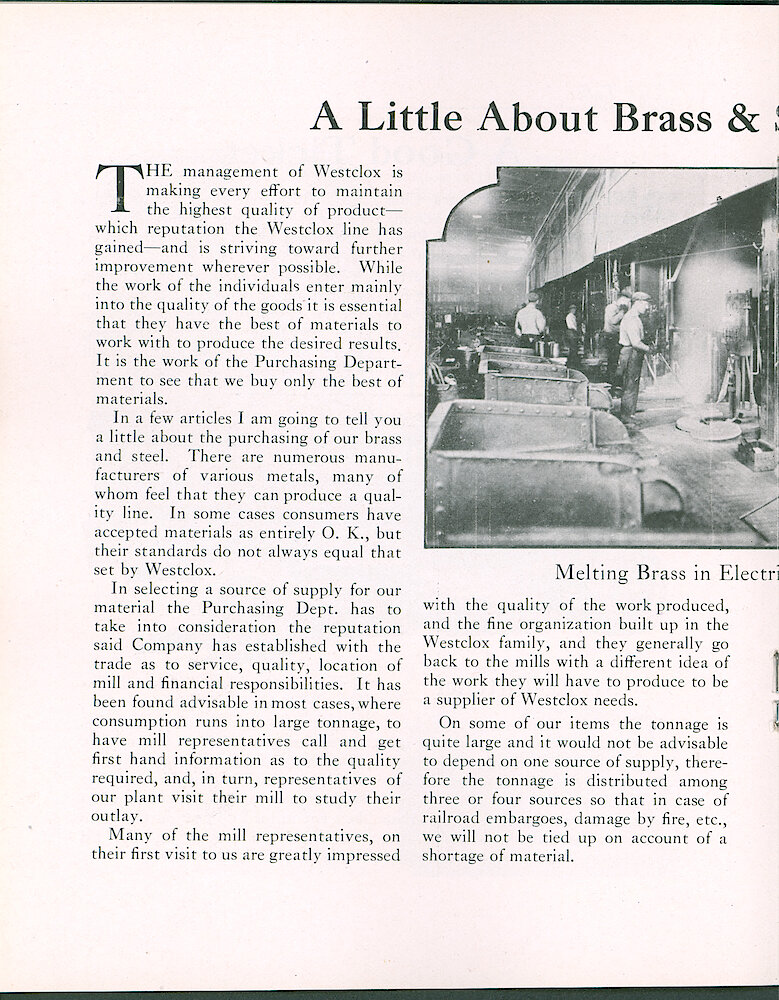 Westclox Tick Talk, June 20, 1924 (Factory Edition), Vol. 9 No. 24 > 12. Manufactoring: "A Little About Brass & Steel" By C. H. Mauritzen. Purchasing Brass, And Various Tempers.