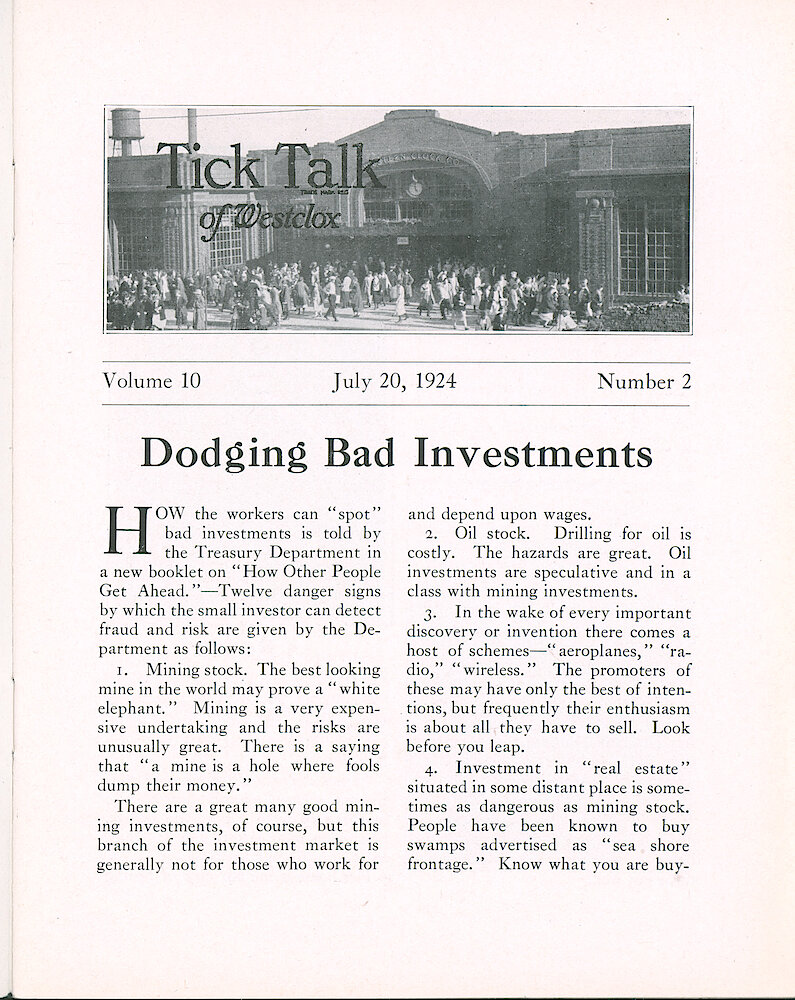 Westclox Tick Talk, July 20, 1924 (Factory Edition), Vol. 10 No. 2 > 1