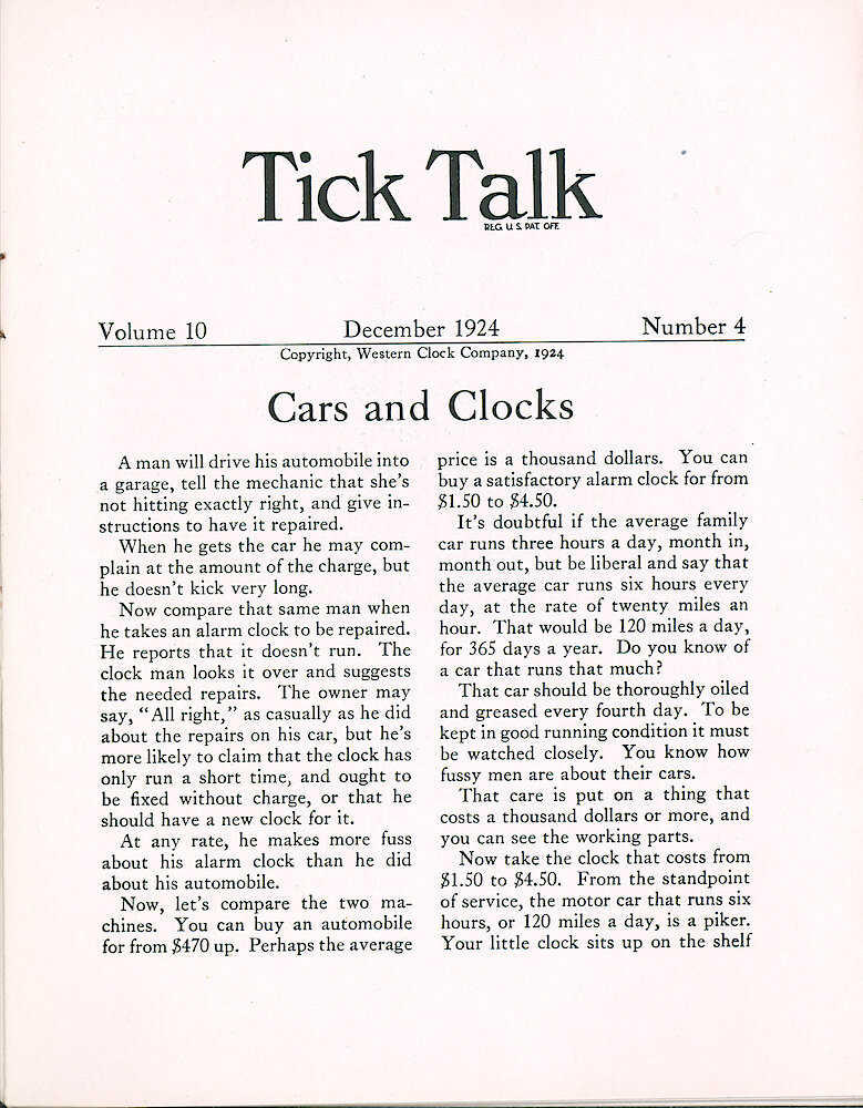 Westclox Tick Talk, December 1924 (Jewelers Edition), Vol. 10 No. 4 > 1