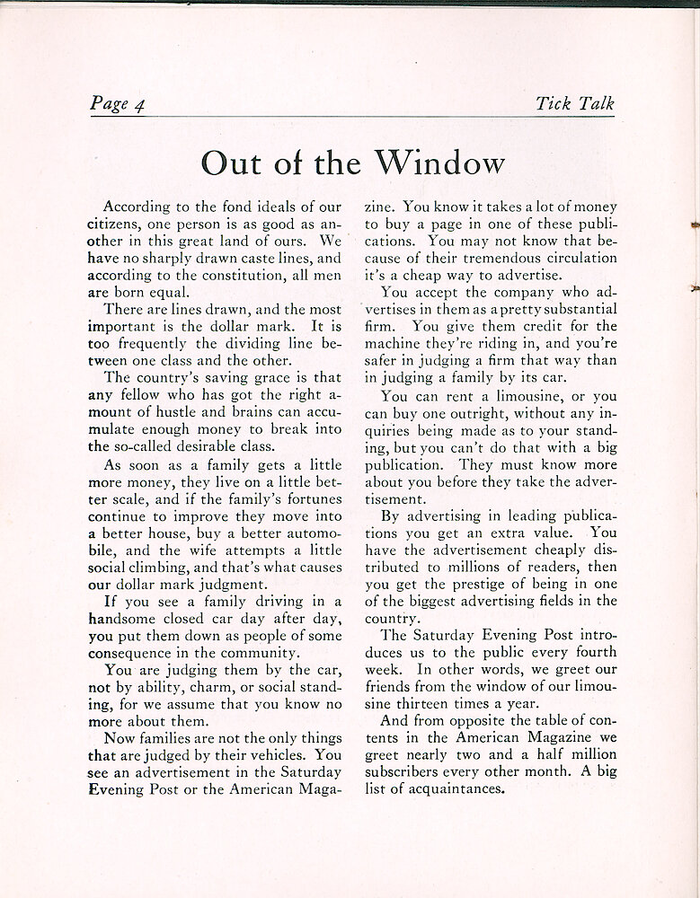 Westclox Tick Talk, December 1924 (Jewelers Edition), Vol. 10 No. 4 > 4. Marketing: Why We Advertise.