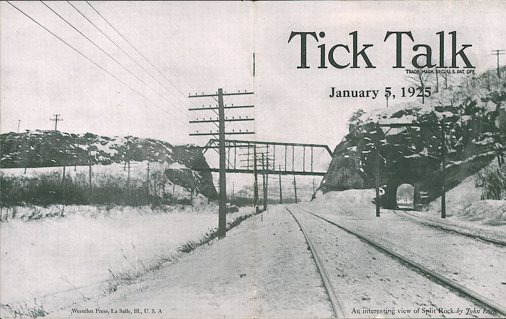 Westclox Tick Talk, January 5, 1925 (Factory Edition), Vol. 10 No. 13 > Cover. Picture: "An Interesting View Of Split Rock" By John Loehr