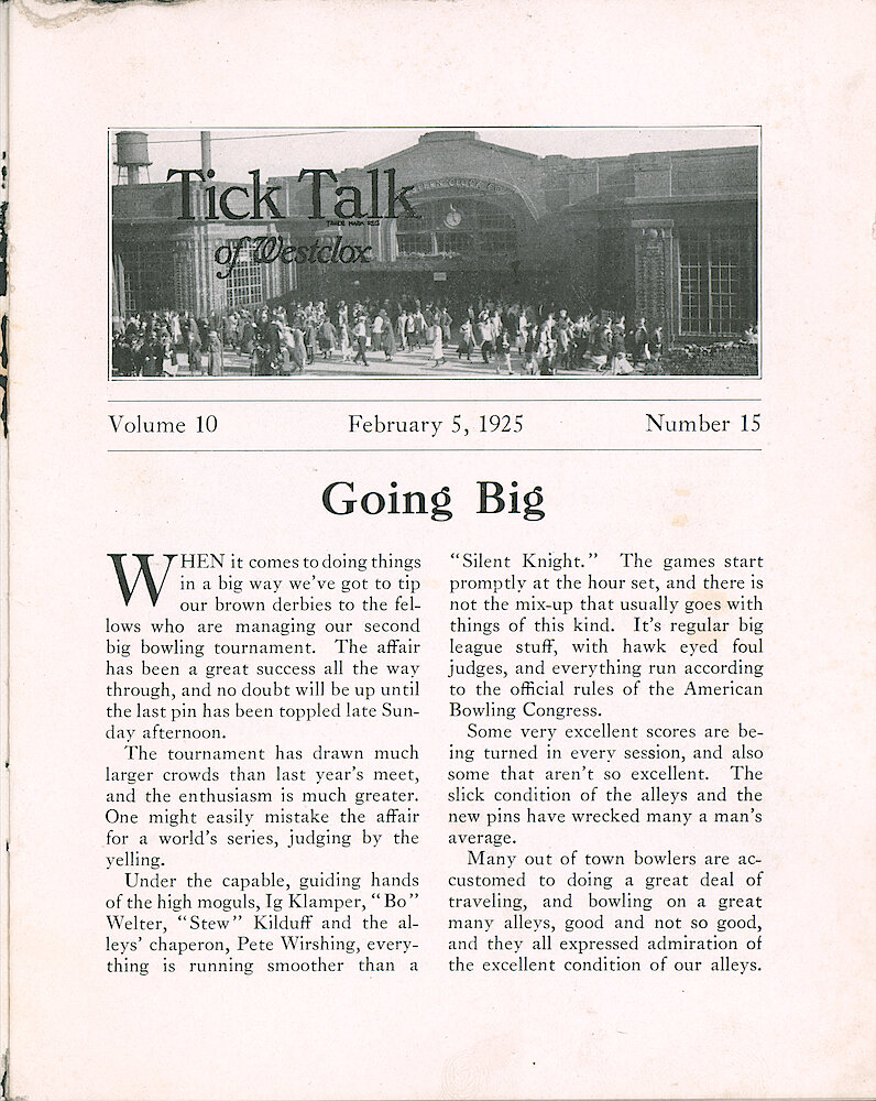 Westclox Tick Talk, February 5, 1925 (Factory Edition), Vol. 10 No. 15 > 1