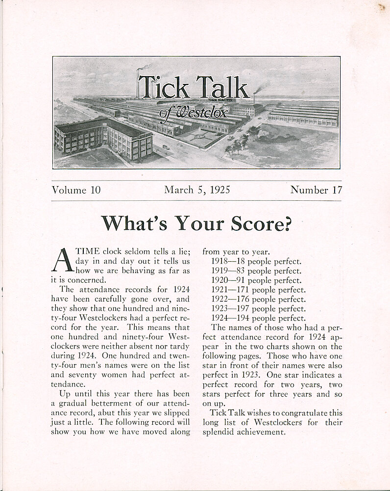 Westclox Tick Talk, March 5, 1925 (Factory Edition), Vol. 10 No. 17 > 1