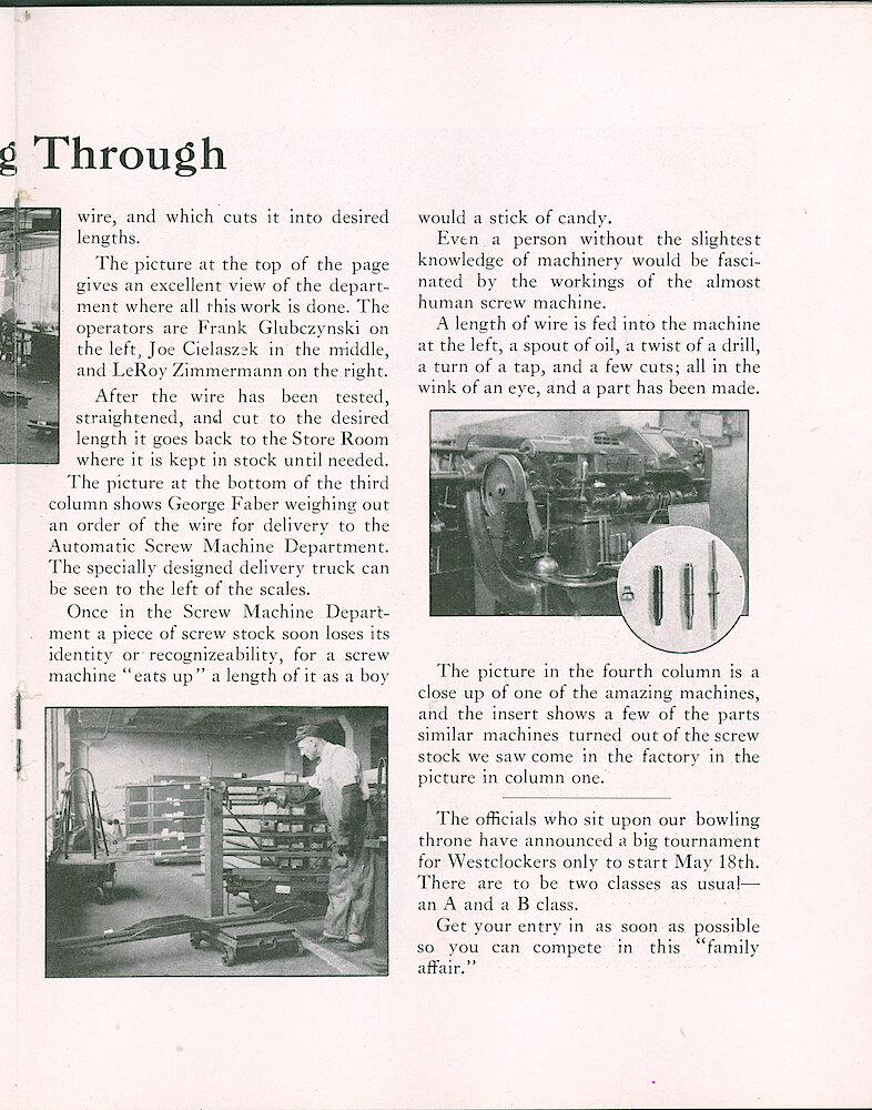 Westclox Tick Talk, May 5, 1925 (Factory Edition), Vol 10 No. 21 > 13. Manufacturing: "Following Through"