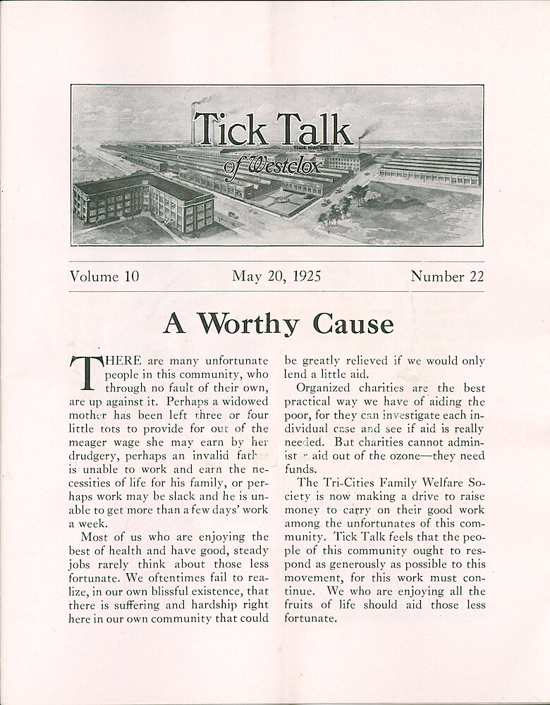 Westclox Tick Talk, May 20, 1925 (Factory Edition), Vol. 20 No. 22 > 1