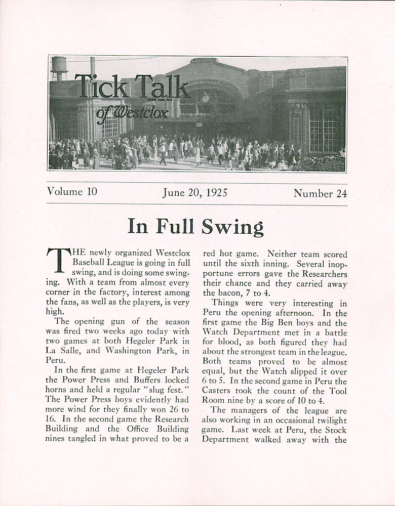 Westclox Tick Talk, June 20, 1925 (Factory Edition), Vol. 10 o. N24 > 1