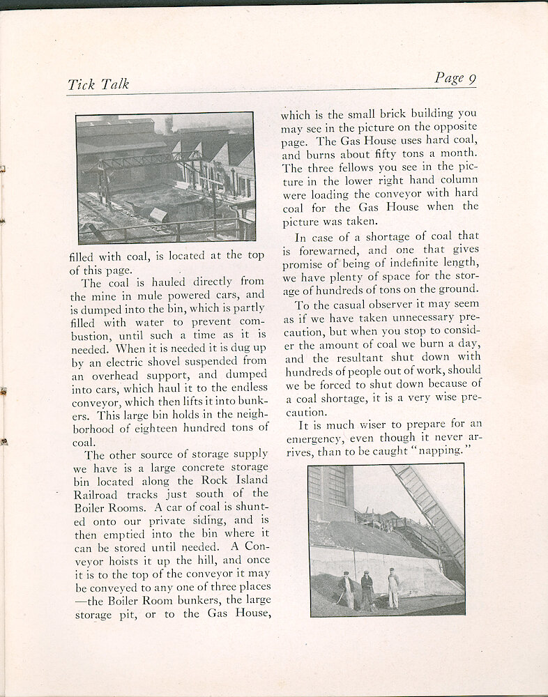 Westclox Tick Talk, February 5, 1926 (Factory Edition), Vol. 11 No. 15 > 9. Factory: "Our Coal Storage System"