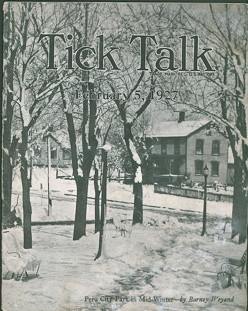 Westclox Tick Talk, February 5, 1927 (Factory Edition), Vol. 12 No. 15 > F. Picture: "Peru City Park In Winter" By Barney Weyand