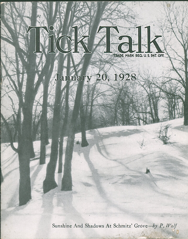 Westclox Tick Talk, January 20, 1928 (Factory Edition), Vol. 13 No. 14 > F. Picture: "Sunshine And Shadows At Schmitz&039; Grove" By P. W. Wolf