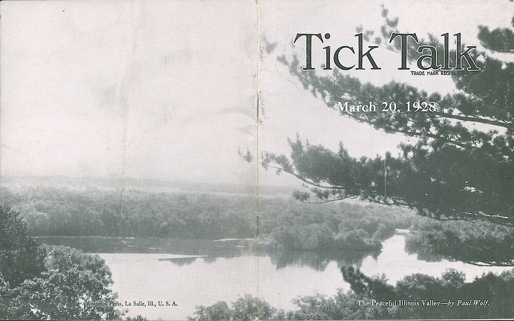 Westclox Tick Talk, March 20, 1928 (Factory Edition), Vol. 13 No. 18 > Cover. Picture: "The Peaceful Illinois Valley" By Paul Wolf