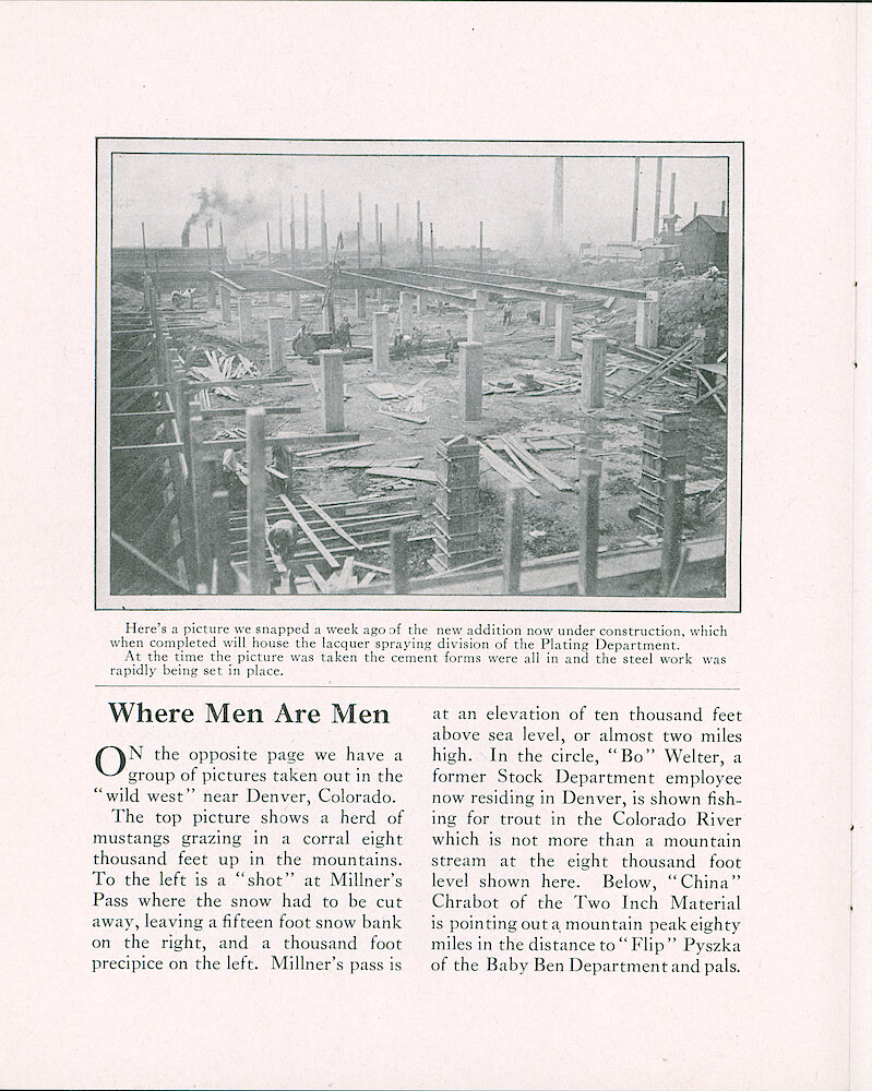 Westclox Tick Talk, August 5, 1928 (Factory Edition), Vol. 14 No. 3 > 10. Factory: Foundation And Structural Work On New Building Addition, Which Will House The Lacquer Spraying Division Of The Plating Department.