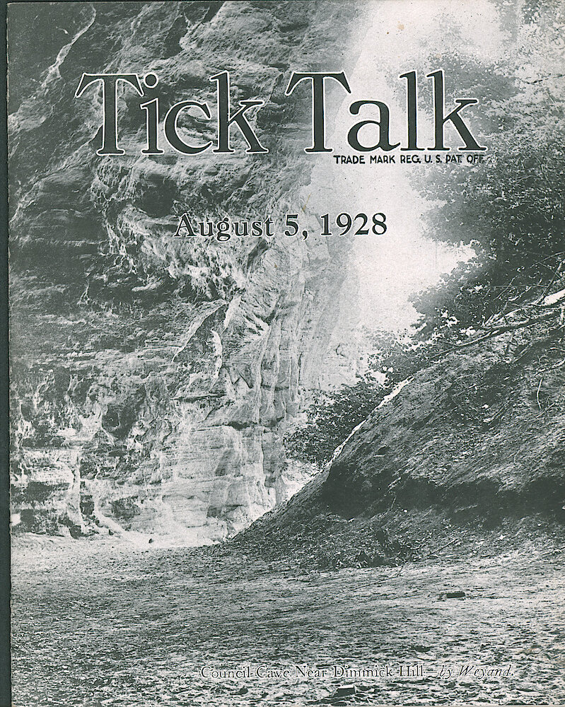 Westclox Tick Talk, August 5, 1928 (Factory Edition), Vol. 14 No. 3 > F. Picture: "Council Cave Near Dimmick Hill" By Weyand