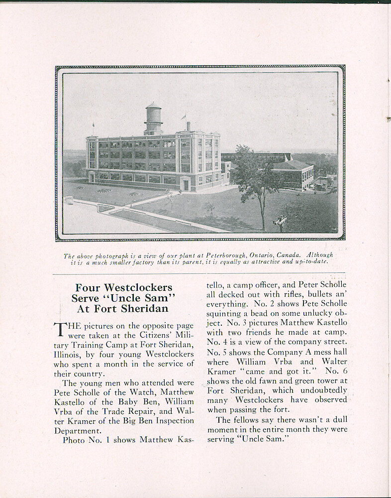 Westclox Tick Talk, September 20, 1928 (Factory Edition), Vol. 14 No. 6 > 10. Factory: The Westclox Factory In Peterborough, Ontario, Canada.