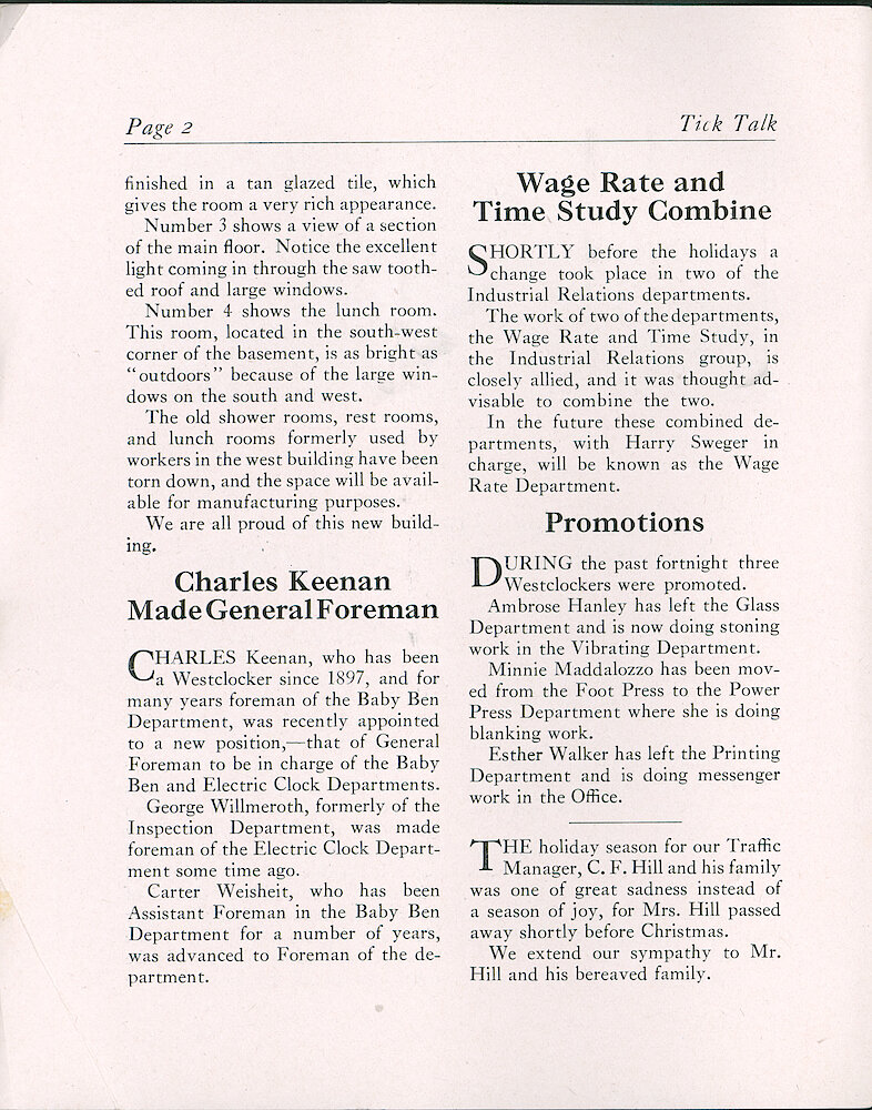 Westclox Tick Talk, January 5, 1929 (Factory Edition), Vol. 14 No. 13 > 2. Factory: "Lacquer Division Now In The New Building"