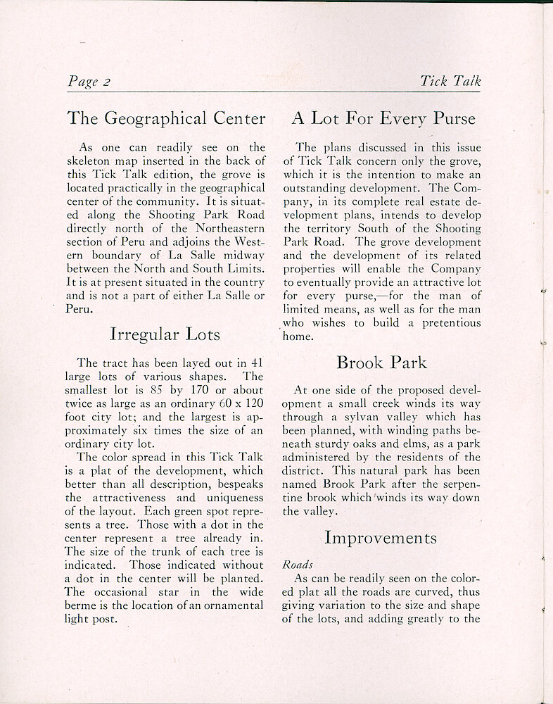 Westclox Tick Talk, January 20, 1929 (Factory Edition), Vol. 14 No. 14 > 2. Article: "Plan Grove Residence Park"