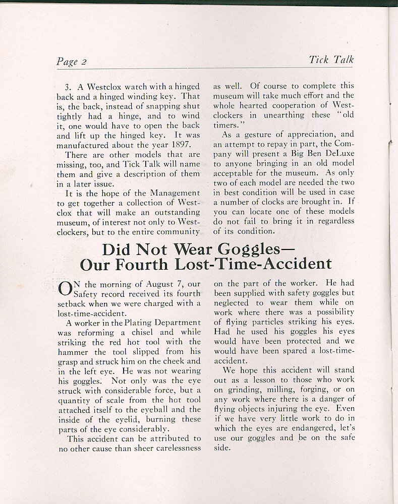 Wesclox Tick Talk, August 20, 1929 (Factory Edition), Vol. 15 No. 4 > 2. Historical Article: "Excavating For Westclox"