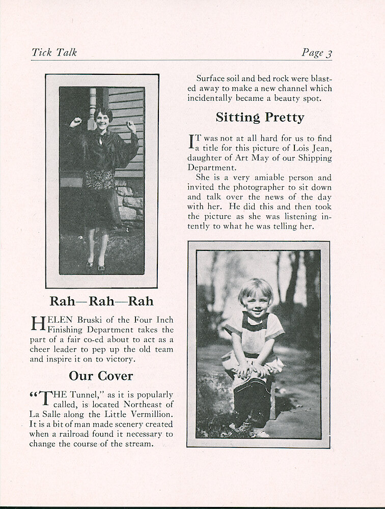 Westclox Tick Talk, January 5, 1930 (Factory Edition), Vol. 15 No. 13 > 3. Cover Caption: "The Tunnel" Is Located Northeast Of La Salle Along Little Vermillion.